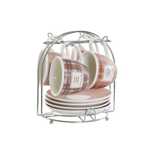 Σετ Κούπες Καφέ DKD Home Decor Ροζ Καφέ Πορσελάνη Bone China (90 ml)