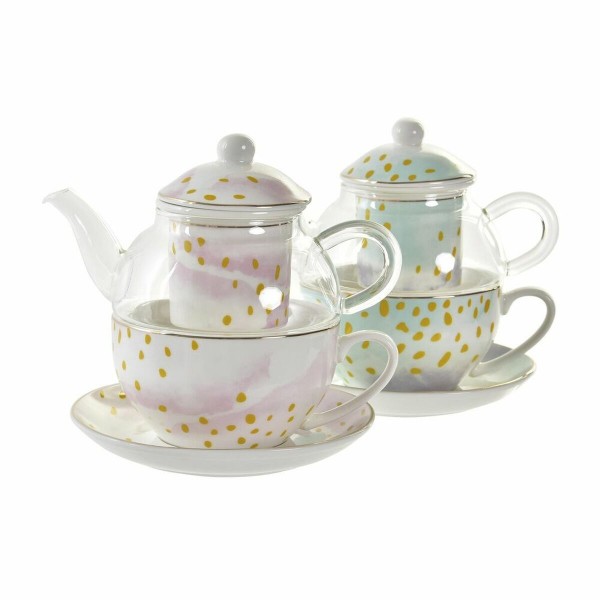 Τσαγιέρα DKD Home Decor Κρυστάλλινο Πορσελάνη Ροζ Μέντα (250 ml) (x2)