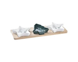Δίσκος για σνακ DKD Home Decor Χριστουγεννιάτικο στεφάνι 4 Τεμάχια Φυσικό Πράσινο Διακοσμητική κανάτα Πήλινα (33 x 13 x 3,3 cm)