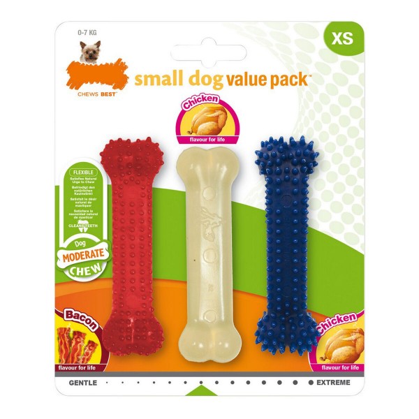 Μασητικό Οδοντοφυΐας Σκύλου Nylabone Value Pack Bacon Μέγεθος S Κοτόπουλο Θερμοπλαστικό (3 pcs)