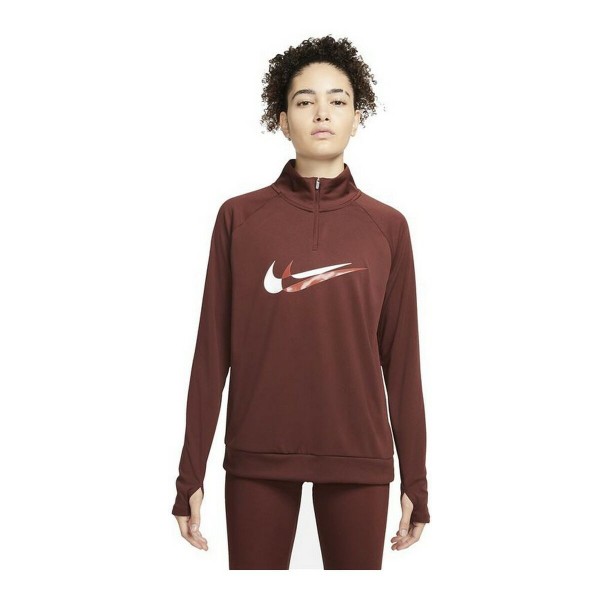 Γυναικεία Mπλούζα με Mακρύ Mανίκι Nike Dri-FIT Swoosh Run Καφέ