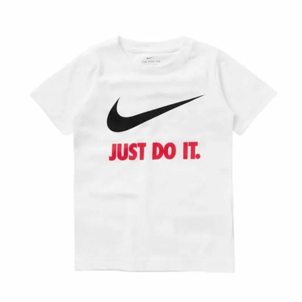 Παιδικό Μπλούζα με Κοντό Μανίκι Nike Swoosh Just Do It Λευκό