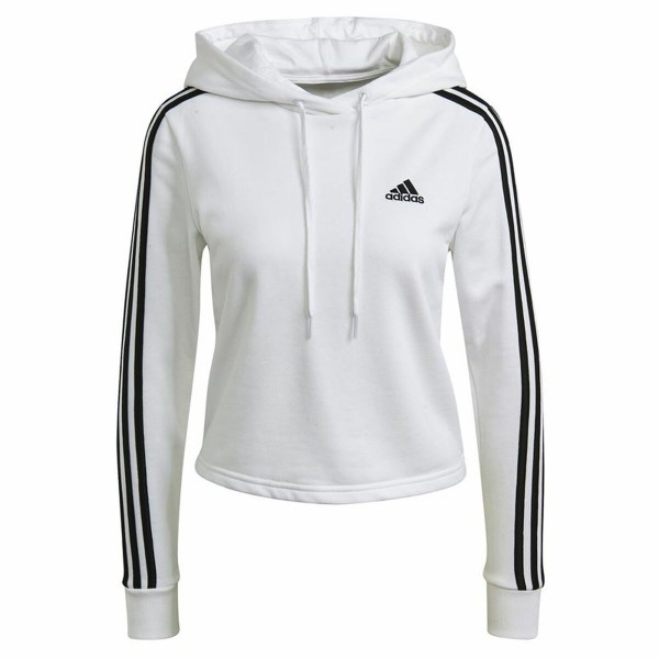 Γυναικείο Φούτερ με Κουκούλα Adidas Essentials Cropped 3 Stripes Λευκό