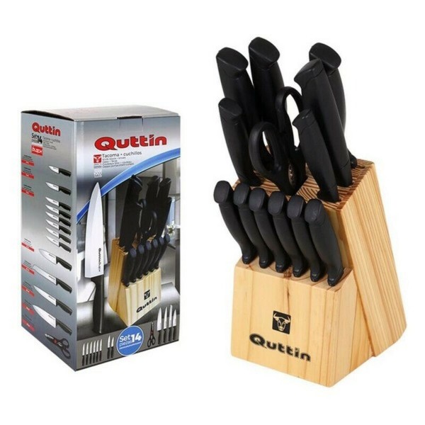 Σετ Μαχαίρια με Ξύλινη Στάση Quttin Black (14 pcs)