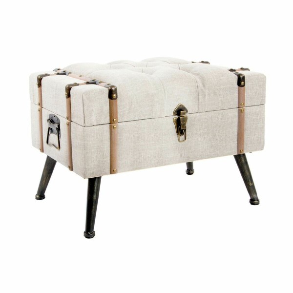 Σκαμπό DKD Home Decor   Μαύρο Μπεζ λινό Ξύλο MDF (62 x 42 x 43 cm)