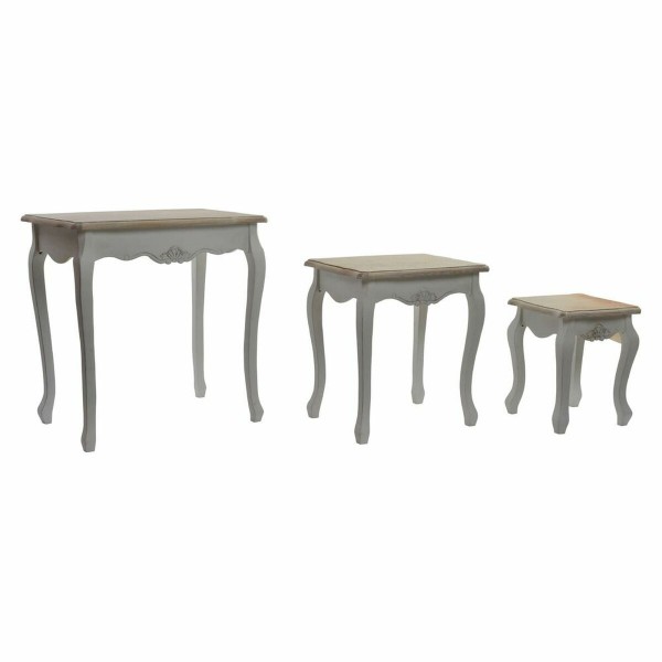 Σετ με 3 τραπέζια DKD Home Decor Ξύλο Λευκό (60 x 40 x 61 cm) (3 pcs)