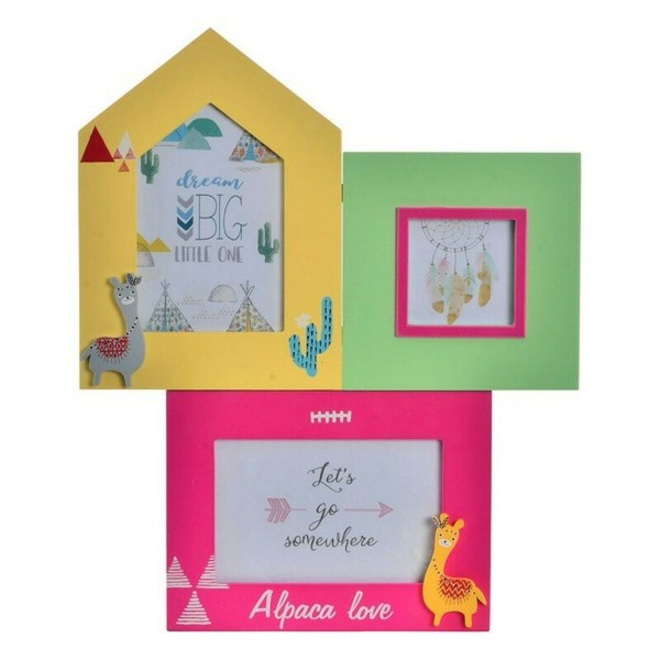 Κορνίζα DKD Home Decor Alpaca Love Κόκκινο Ξύλο Πράσινο Κίτρινο Παιδιά Φλόγα (30,5 x 1,5 x 37 cm)