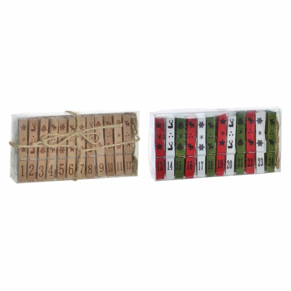 Σφιγκτήρες DKD Home Decor Ημερολόγιο Χριστουγεννιάτικο στεφάνι Ξύλο Σχοινί (2 pcs) (24 pcs) (15 x 3 x 7.5 cm)