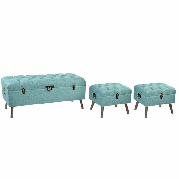 Σκαμπό DKD Home Decor   Μέταλλο πολυεστέρας Ναυτικό Μπλε Ξύλο MDF (120 x 40 x 53 cm) (3 pcs)