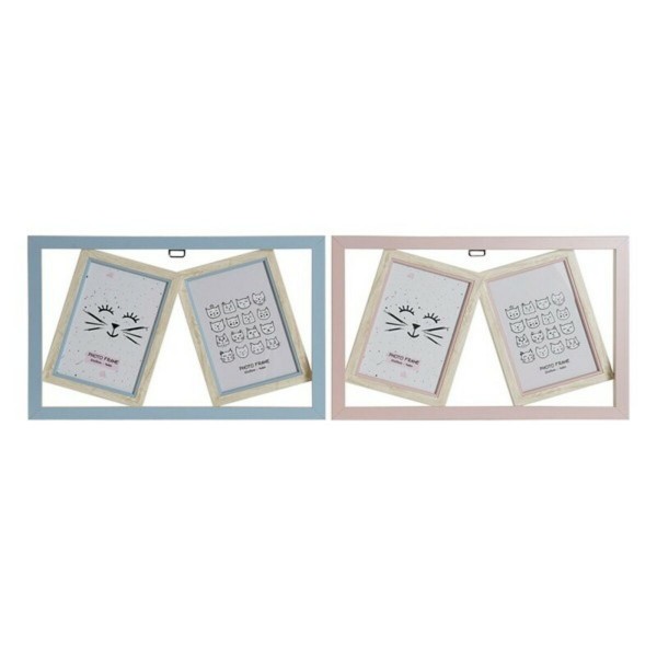 Κορνίζα DKD Home Decor S3011509 Κρυστάλλινο Μπλε Ροζ χαρτί Σίδερο Γατούλα PS Βασικό (x2)