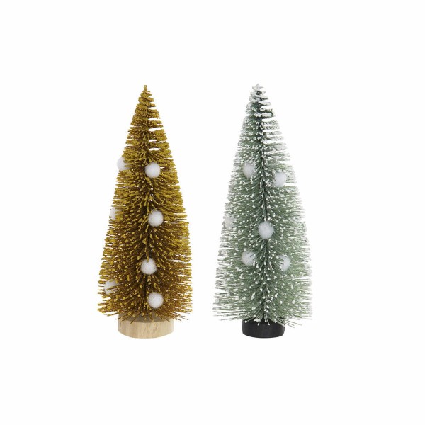 Χριστουγεννιάτικο δέντρο DKD Home Decor πολυεστέρας Ξύλο Πομπώματα (2 pcs) (7 x 7 x 17 cm)
