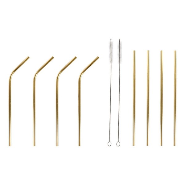 Επαναχρησιμοποιήσιμο Καλαμάκι DKD Home Decor Χρυσό Ανοξείδωτο ατσάλι