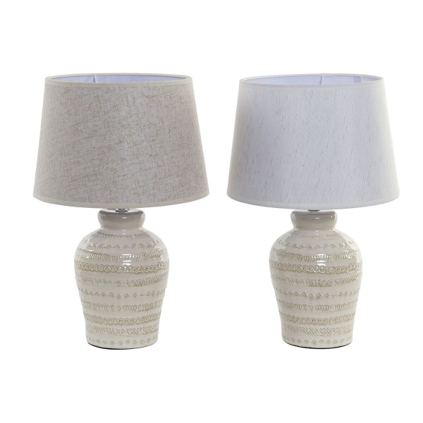 Επιτραπέζιο Φωτιστικό DKD Home Decor λινό Λευκό Πήλινα (27 x 27 x 42,5 cm) (x2)