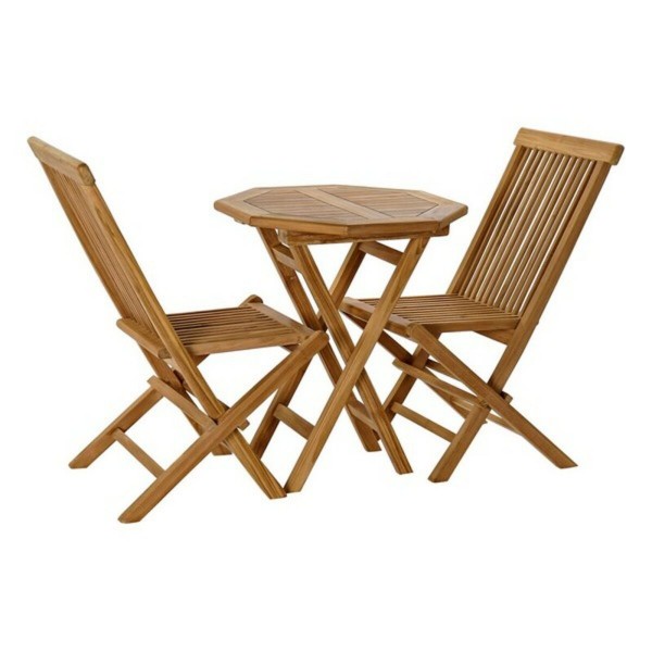 Σετ Τραπέζι με 2 Καρέκλες DKD Home Decor Κήπος Ξύλο Τικ (3 pcs)