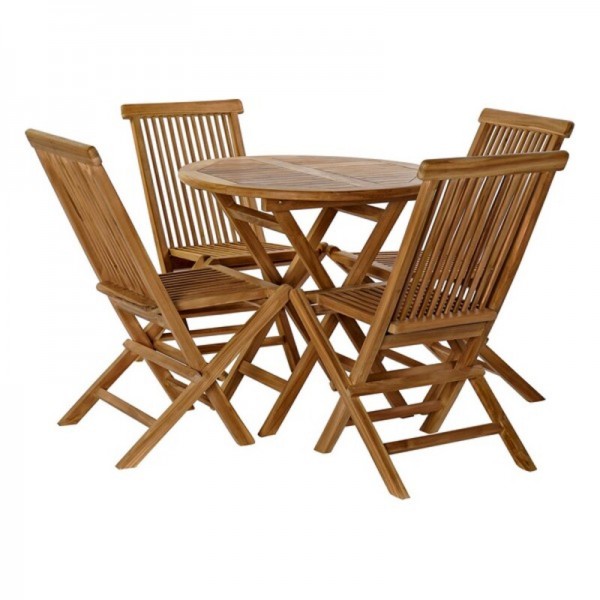 Σετ Τραπέζι με 4 Καρέκλες DKD Home Decor Ξύλο Τικ (5 pcs)
