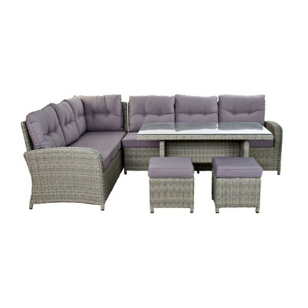 Σετ Καναπές και Τραπέζι DKD Home Decor MB-166669 Εξωτερικό Κρυστάλλινο πολυεστέρας συνθετικό ρατάν Χάλυβας (267 x 204 x 90 cm) (