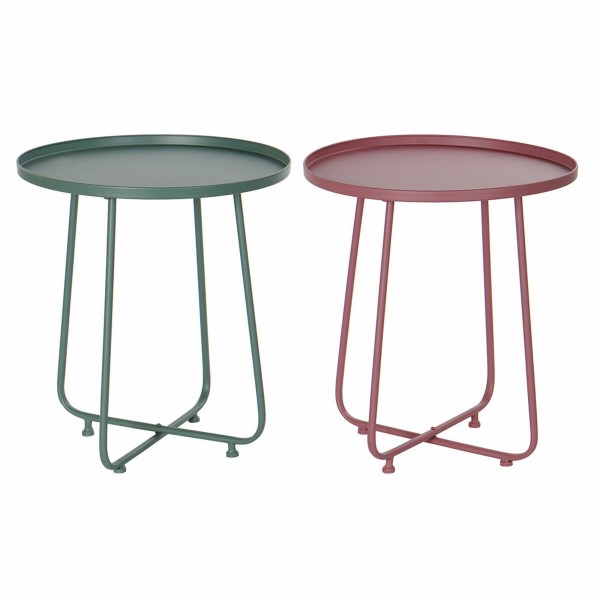 Βοηθητικό Τραπέζι DKD Home Decor Ροζ Μέταλλο Πράσινο (45 x 45 x 51 cm) (x2)