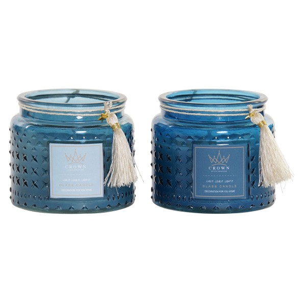 Κερί DKD Home Decor Κρυστάλλινο Celeste Ναυτικό Μπλε Κρόσσια (10 x 10 x 8.5 cm) (x2)