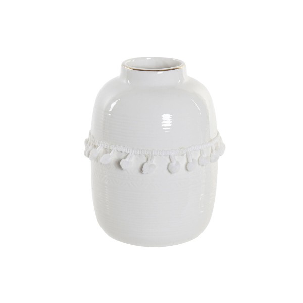 Βάζο DKD Home Decor βαμβάκι Λευκό Πήλινα Πομπώματα (10,3 x 10,3 x 14,5 cm)