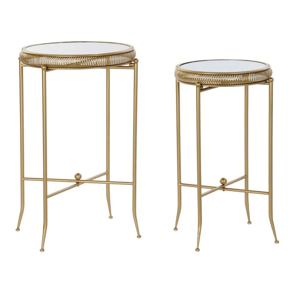 Βοηθητικό Τραπέζι DKD Home Decor Καθρέφτης Μέταλλο Ξύλο MDF (2 pcs) (42 x 42 x 65 cm) (35 x 59,5 x 35 cm)