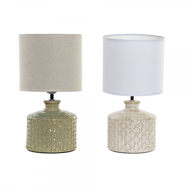Επιτραπέζιο Φωτιστικό DKD Home Decor Πράσινο Μπεζ λινό Πήλινα 220 V 40 W (2 pcs) (18 x 18 x 33 cm)