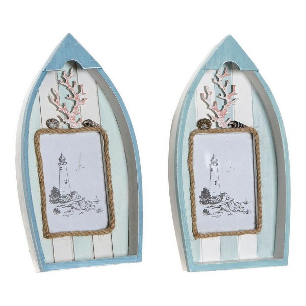 Κορνίζα DKD Home Decor 8424001731435 Barco Μπλε Λευκό Ξύλο MDF Μεσογείακός (x2)