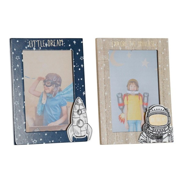 Κορνίζα DKD Home Decor S3015281 Διαστημόπλοιο Φυσικό Μπλε Ξύλο MDF (x2)