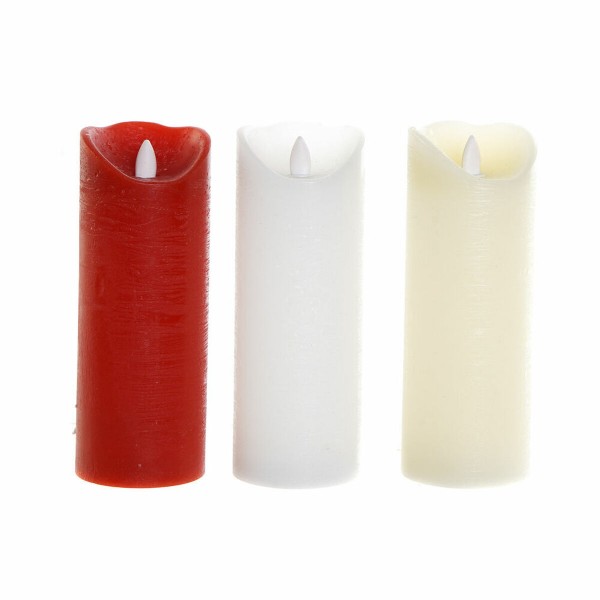 Διακόσμηση τοίχων DKD Home Decor Κόκκινο Μπεζ Λευκό LED Κερί (7.5 x 7.5 x 20 cm) (3 pcs)