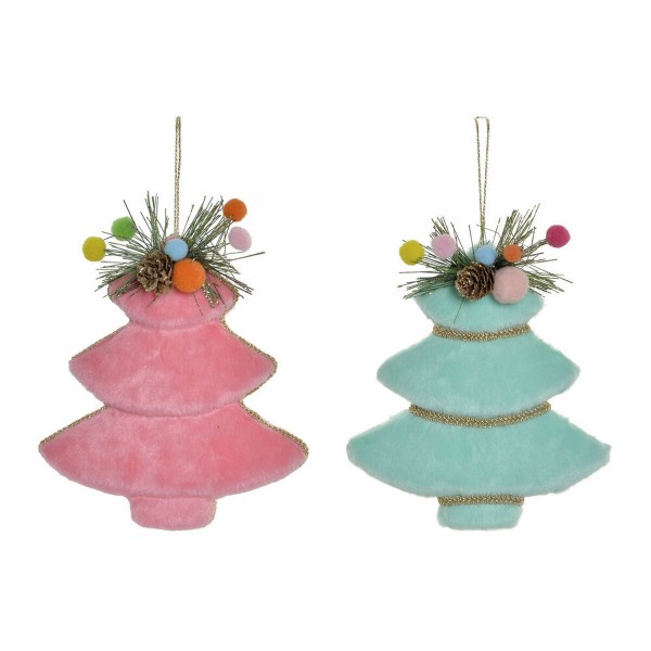 Κρεμαστή διακόσμηση DKD Home Decor Χριστουγεννιάτικο στεφάνι Πράσινο Ροζ πολυεστέρας (2 pcs) (16 x 4 x 18 cm)