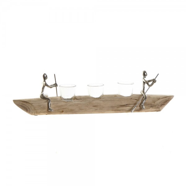 Κηροπήγιο DKD Home Decor Κρυστάλλινο Αλουμίνιο Ξύλο από Μάνγκο (56.5 x 14 x 15 cm)