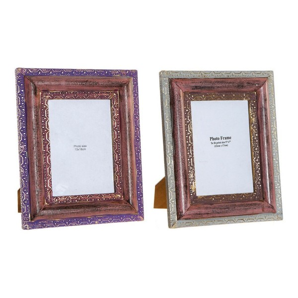 Κορνίζα DKD Home Decor 8424001749614 Κρυστάλλινο Ροζ Λιλά Ξύλο από Μάνγκο Ινδός (22 x 3 x 27 cm) (x2)