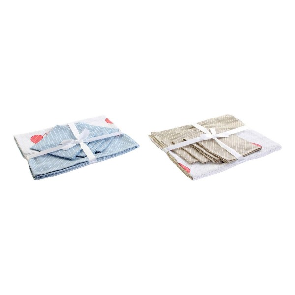 Τραπεζομάντιλο και πετσέτες DKD Home Decor Love Μπεζ Μπλε βαμβάκι (150 x 1 x 150 cm) (2 pcs)