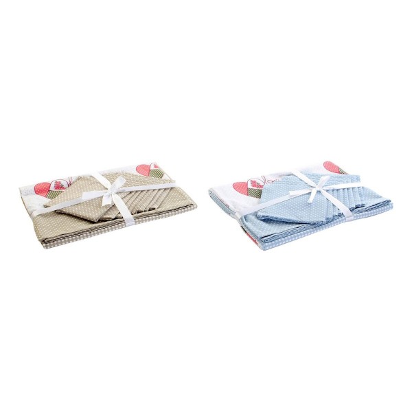 Τραπεζομάντιλο και πετσέτες DKD Home Decor Love Μπεζ Μπλε βαμβάκι (150 x 1 x 250 cm) (2 pcs)