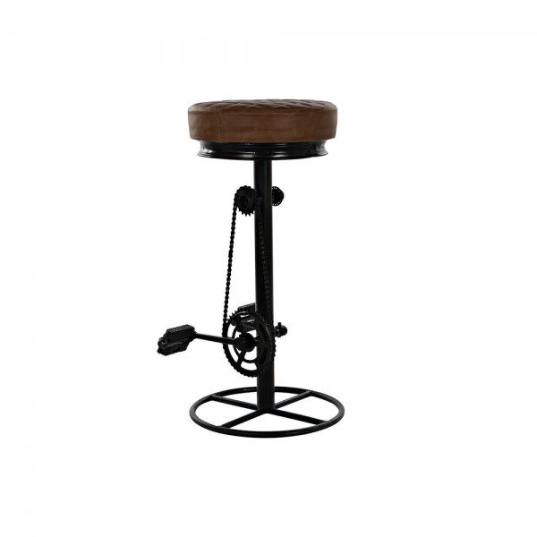 Σκαμπό DKD Home Decor Μαύρο Δέρμα Μέταλλο Ανοιχτό καφέ (44 x 38 x 82 cm)