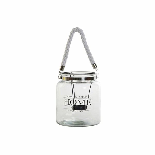 Κηροπήγιο DKD Home Decor Κρυστάλλινο Μαύρο Μέταλλο Διαφανές Σχοινί Λευκό (16 x 16 x 18.5 cm)