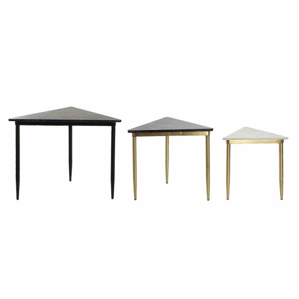 Σετ 3 Τραπεζάκια DKD Home Decor Μαύρο Χρυσό Μέταλλο Λευκό Πράσινο Μάρμαρο Σύγχρονη (68 x 46,5 x 53 cm) (3 Μονάδες)