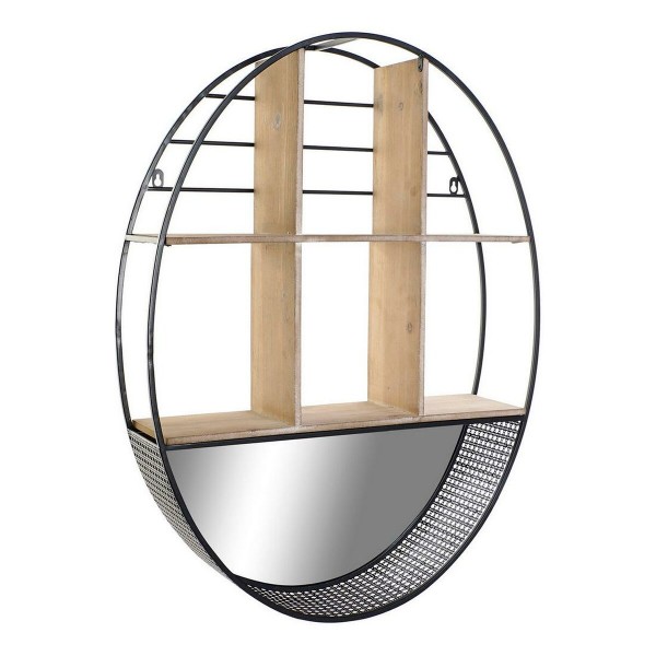 Ράφια DKD Home Decor Καθρέφτης Φυσικό Μαύρο Μέταλλο 6 Ράφια Ξύλο MDF (60 x 15 x 80 cm)