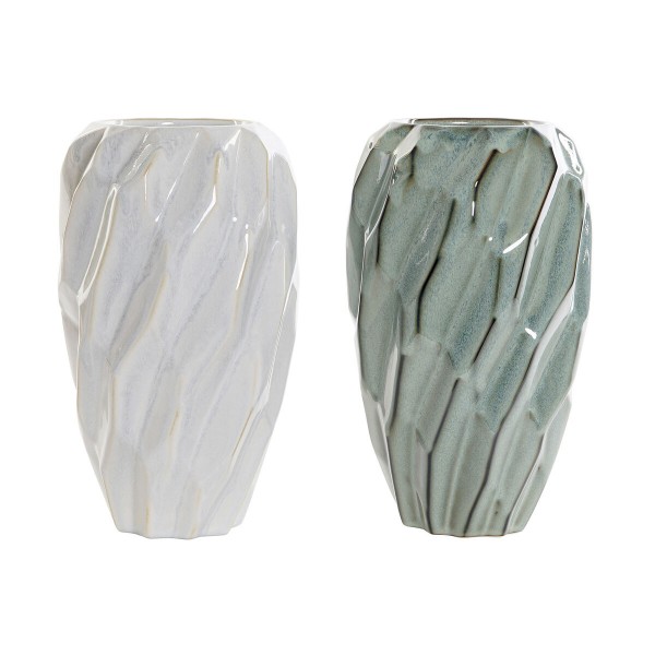 Βάζο DKD Home Decor Μέντα Ανοιχτό Γκρι Πήλινα (x2) (16 x 16 x 27 cm)