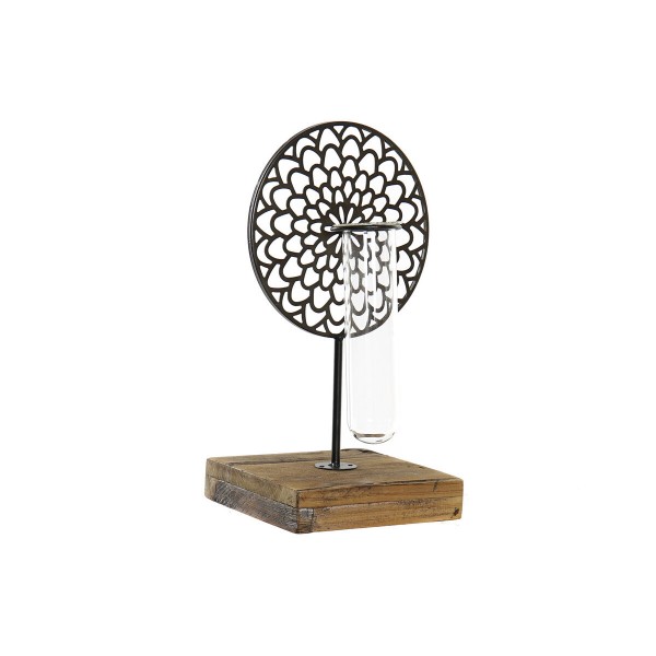 Κηροπήγιο DKD Home Decor Κρυστάλλινο Μαύρο Μέταλλο Ξύλο Καφέ (20 x 20 x 36 cm)