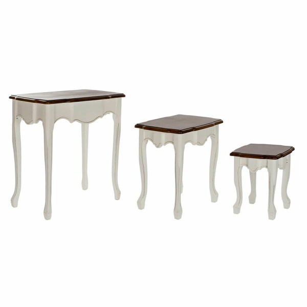 Σετ με 3 τραπέζια DKD Home Decor Λευκό Καφέ 60 x 40 x 66 cm
