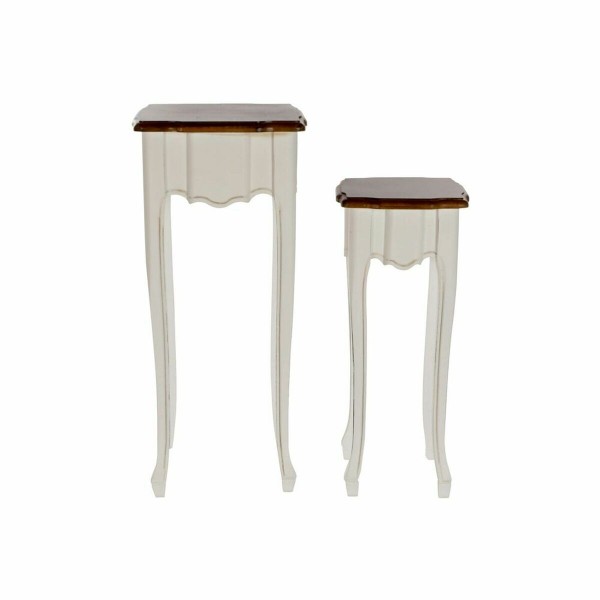 Σετ με 2 τραπέζια DKD Home Decor Λευκό Καφέ (2 pcs) (35 x 35 x 80 cm)