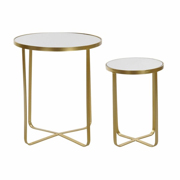 Σετ 2 Τραπεζάκια DKD Home Decor Καθρέφτης Χρυσό Μέταλλο (44 x 44 x 52 cm) (2 pcs)