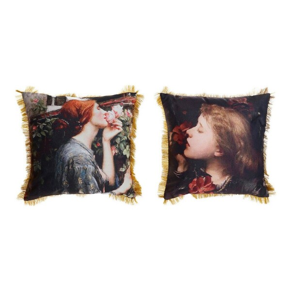 Μαξιλάρι DKD Home Decor 8424001777587 Γυναίκα πολυεστέρας λινό Αλουμίνιο Πολύχρωμο Ρομαντικό Κρόσσια (45 x 11 x 45 cm) (x2)