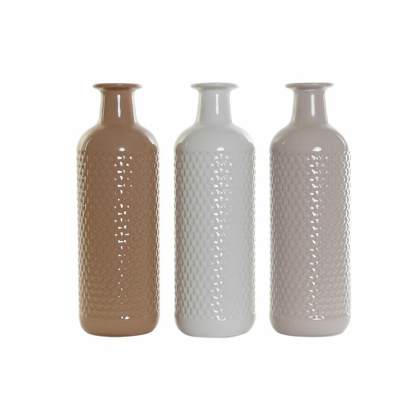 Βάζο DKD Home Decor Μπεζ τερακότα Λευκό Dolomite (3 pcs) (13 x 13 x 41 cm)