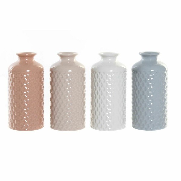 Βάζο DKD Home Decor Μπεζ Γκρι τερακότα Λευκό (9 x 9 x 19 cm) (4 Μονάδες)  