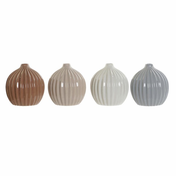 Βάζο DKD Home Decor Πορσελάνη Γκρι Μπεζ Ροζ Λευκό (11,6 x 11,6 x 12,3 cm) (4 Μονάδες)  