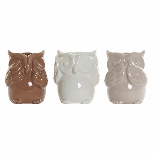 Βάζο DKD Home Decor Πορσελάνη Μπεζ Κουκουβάγια Καφέ Λευκό (9 x 8.5 x 12.2 cm) (3 pcs)