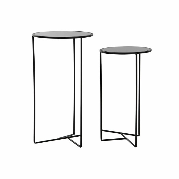 Σετ με 2 τραπέζια DKD Home Decor Κρυστάλλινο Μαύρο Μέταλλο (2 pcs) (38 x 38 x 70 cm)