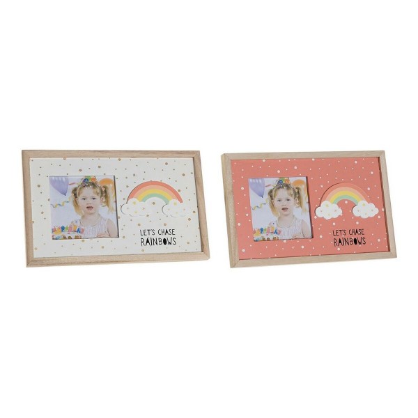 Κορνίζα DKD Home Decor Ουράνιο Τόξο Ροζ Λευκό Παιδικά Ξύλο MDF (25 x 1 x 16 cm) (x2)