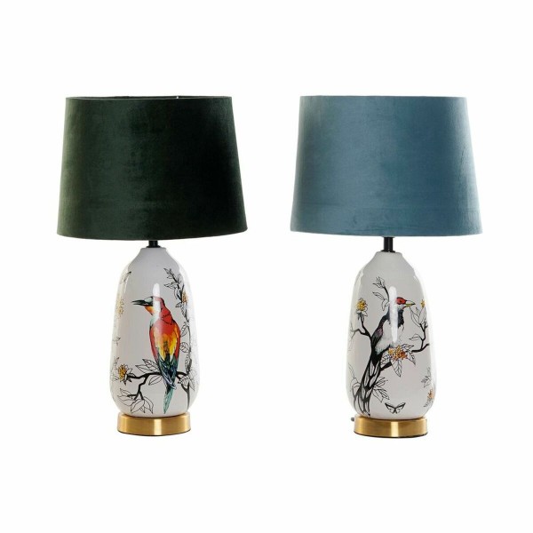 Επιτραπέζιο Φωτιστικό DKD Home Decor Μπλε Πράσινο βαμβάκι Πήλινα 220 V 50 W Πουλιά (2 pcs) (28 x 28 x 50 cm)